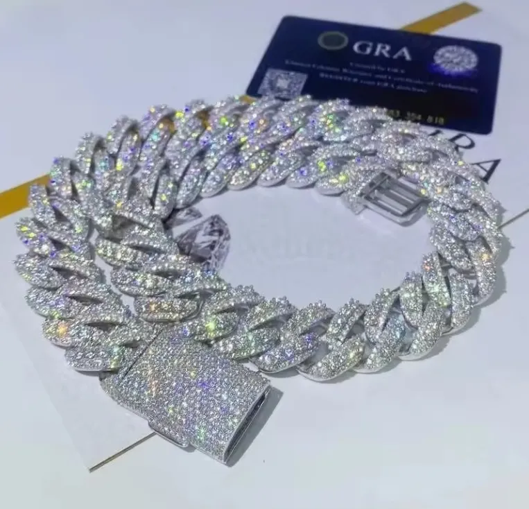 Custom Vvs Moissanite Dia Cuban k Chain Ice Out 18mm Hip Hop Men Jewelry Pendant Necklace Miami