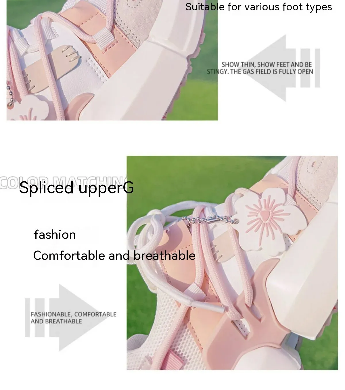 Chaussures décontractées à semelle épaisse pour femmes, modèle Spring Cherry Blossom Pink Dad, 250318_voghion.com
