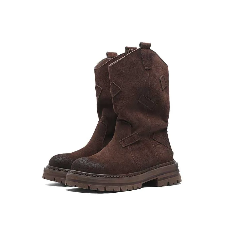 Vintage Style Women's Mid Calf Boots Lightweight Ankle Boots_voghion.com