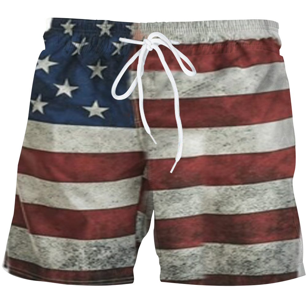 Summer New Beachwear Short d'impression numérique 3D pour drapeau du jour de l'indépendance des sports pour hommes_voghion.com
