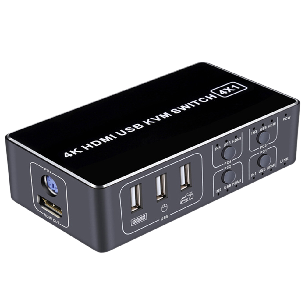 4K Universal 4 Port USB Til Mus Tastatur Computer Hub Deling Scanner Med Indikatorlampe KVM Switcher Aluminiumlegering_voghion.com