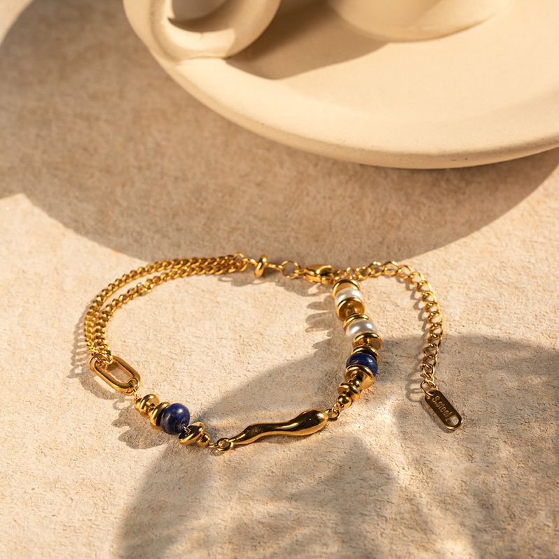 INS Style Edelstahl Eingelegte Perlen Mit Lapislazuli Wassertropfen Armband Schmuck_voghion.com