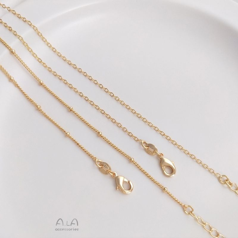 Catena di estensione a goccia d'acqua con perlina piatta O in acciaio JF14K con finitura in oro vero, colore preservato, clavicola da 45 cm_voghion.com