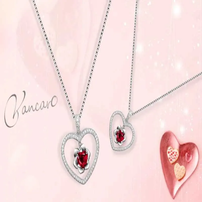 Collane con ciondolo Collana romantica squisita con ciondolo a forma di cuore con rosa L'amore perfetto è un regalo per_voghion.com