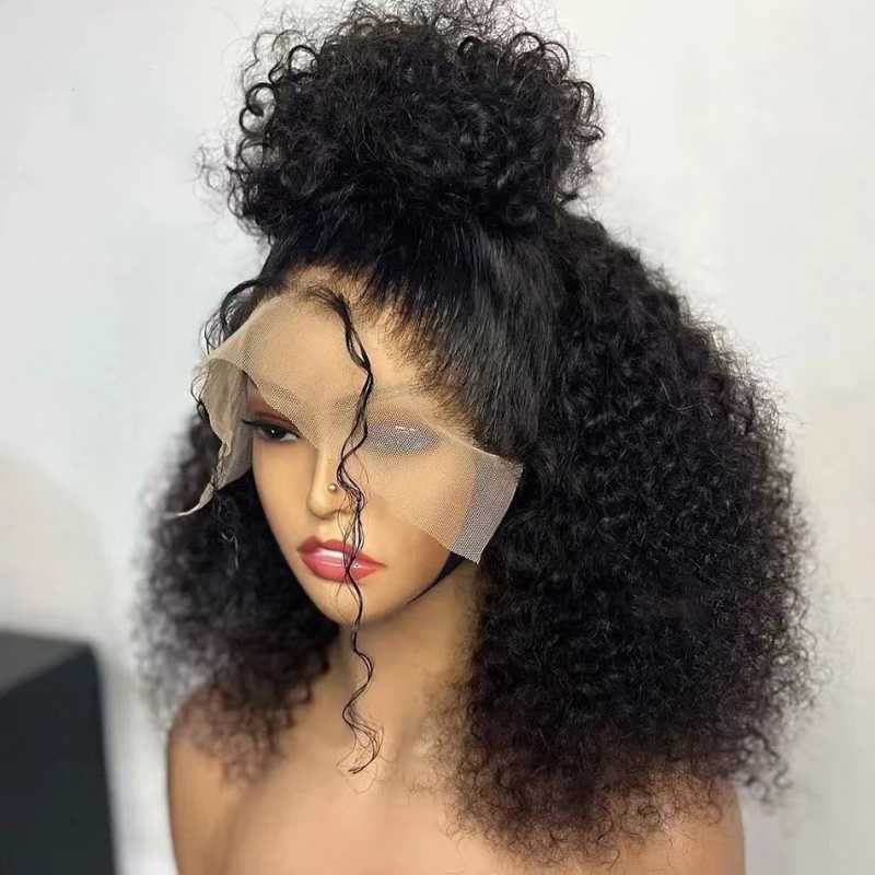 Human hair wigs front lace wig independent stand Black small curly wig