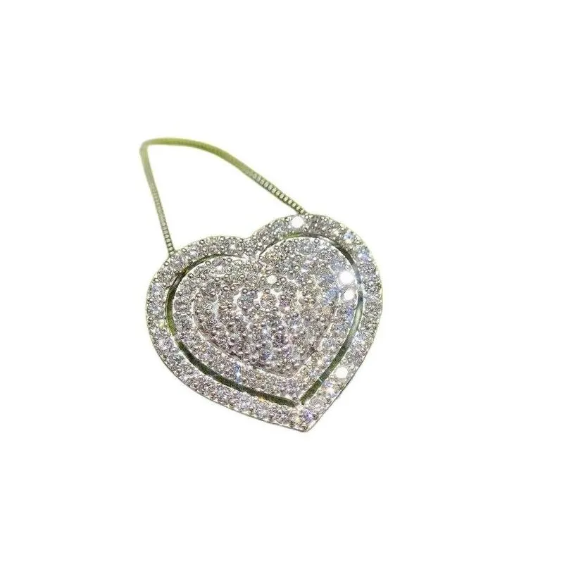 Anheng Halskjeder 2023 Håndlagde Hjerte Glitrende Smykker Sterling Sier Pave Hvit Safir Cz Diamant Edelstener Fest_voghion.com