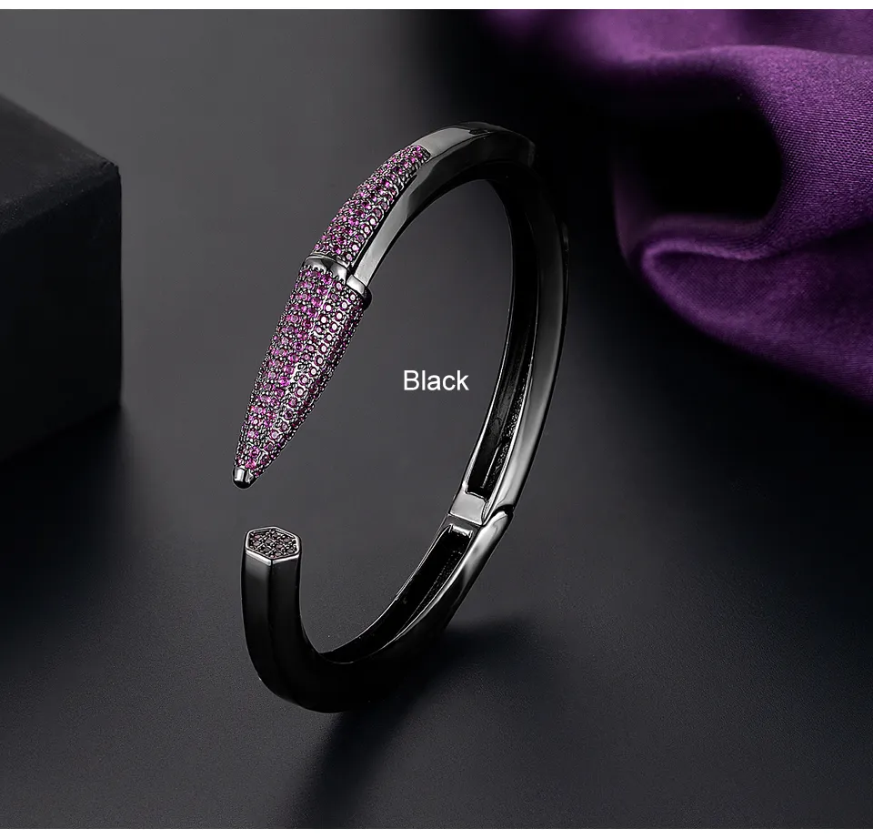 Bangle Woman Mixed Trendy Pencil Designs Cuff For Ms Wedding Purple Full Cubic Zircon Crystal Dubai Golden Party_voghion.com