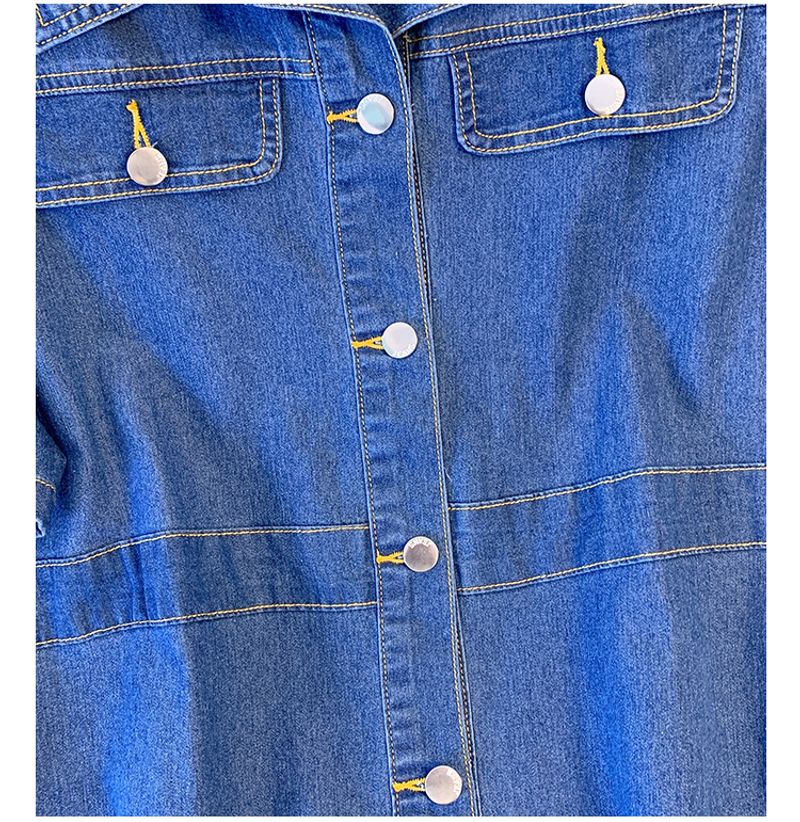 Rochie de lucru pentru femei, stil subțire, cu guler polo, scurtă, de vară, cu imprimeu denim, stil gros, mm, stil gros_voghion.com