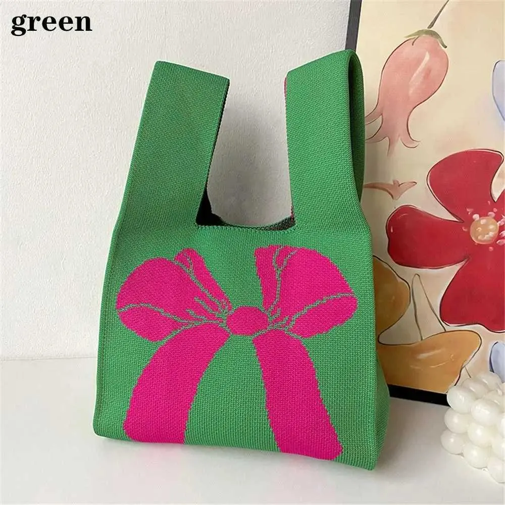 Reusable womens knitted casual handmade wrist knot handbags bows shopping bags outdoor ragtag accessories Y241106_voghion.com