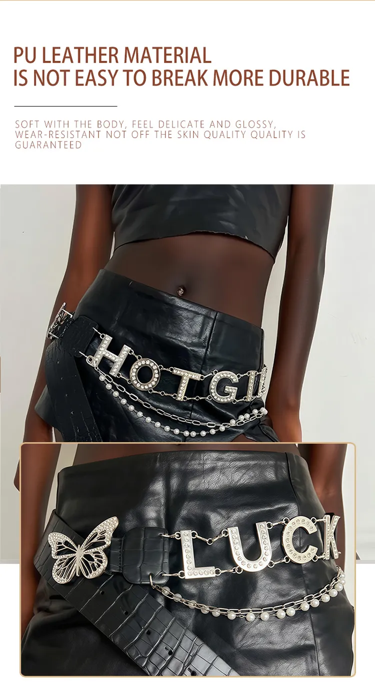 Monogrammed Rhinestone Waist Chain Belt_voghion.com