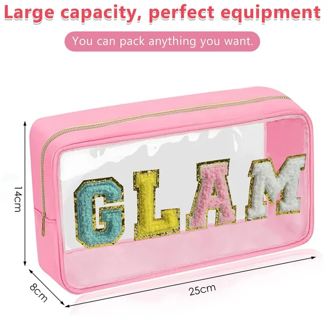 Fashion Cosmetic Bag Large Capacity Casual Organizer Clutch Bags Transparent Embroidered Letter Patches Portable For_voghion.com