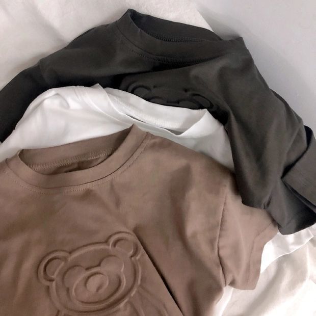 Mother & Kids Boys T-shirts printed with bear children's three-dimensional short-sleeved T-shirts for baby girls casual tops bottoming shirts trendy_voghion.com