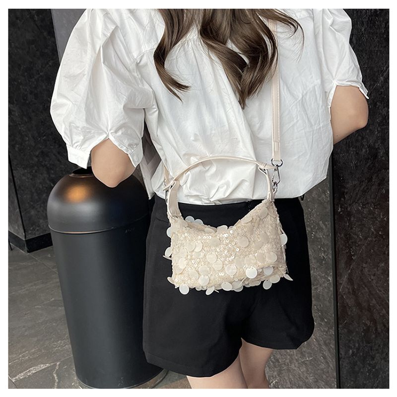 Modische kleine quadratische Tasche Damen im neuen ausländischen Stil 2024 mit Pailletten, Knödeltasche, vielseitige_voghion.com