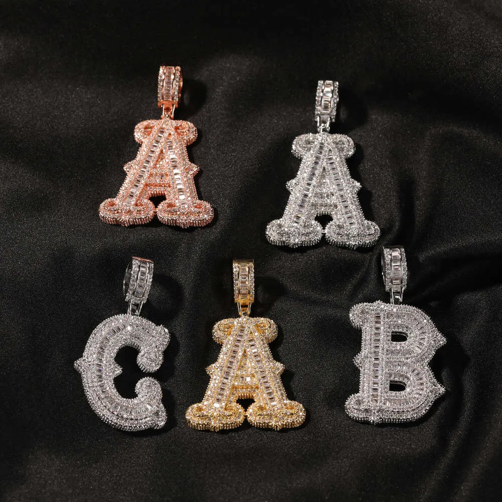Collana con lettera Hip Hop, cristallo, spine di zucchero, rosa, gioielli, 26 lettere inglesi, GRA, moissanite, diamante, oro, argento sterling_voghion.com