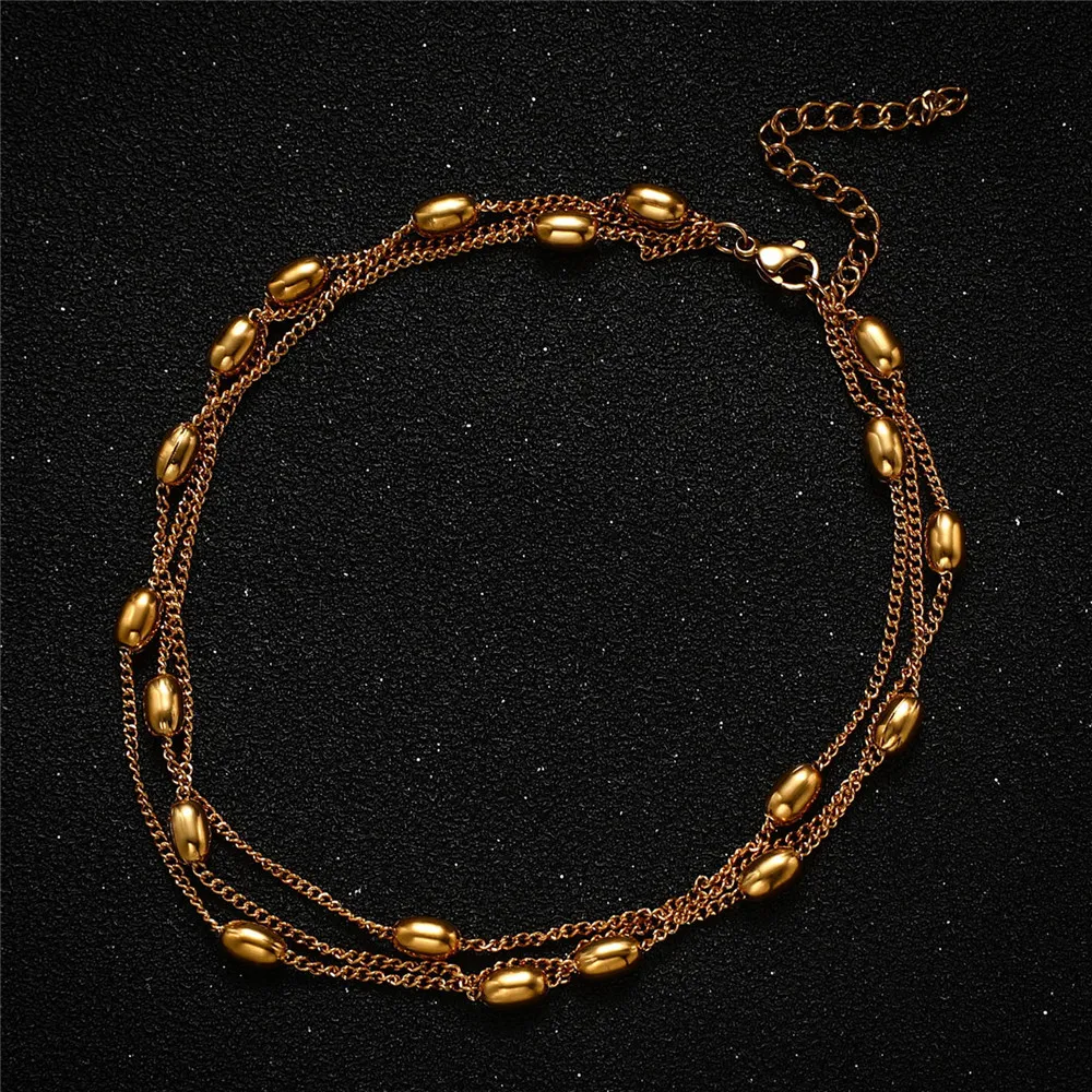 Anklets MinaMaMa Stainless Steel Three Layer Chain Anklet For Women Multilayer Foot Yoga Jewelry_voghion.com