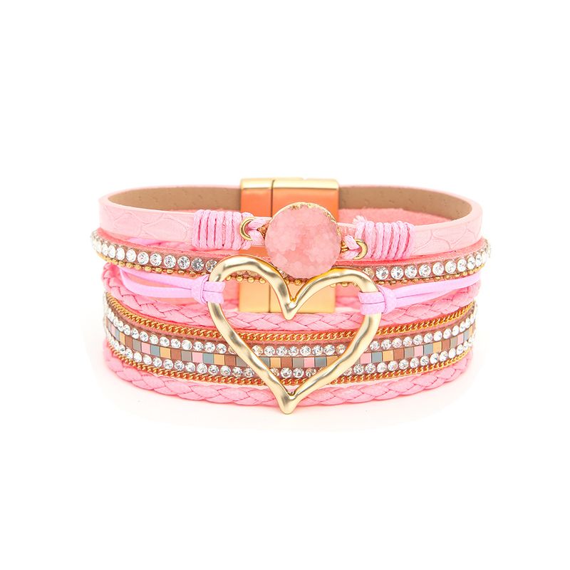 Bohemian Multi-layer Leather Handwoven Gold Big Love Ladies Bracelet_voghion.com