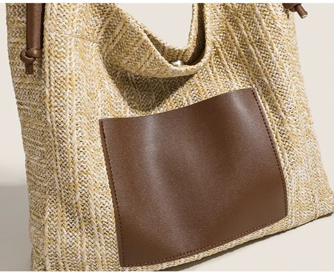 Grass woven tote bag for spring versatile women with niche design, large capacity commuting, seaside vacation style_voghion.com
