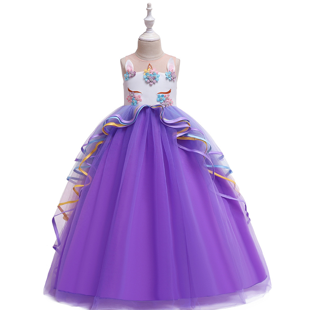 Mother & Kids European and American girls dress ins unicorn princess dress long dress children's flower girl dress_voghion.com