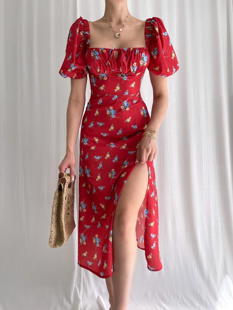 Damesjurk met bubbelmouwen, slanke pasvorm, sexy slanke zijsplit en print_voghion.com