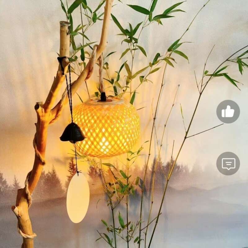 rope Pendant Dimming Knob Switch Power Root Carving Tree Branch Hanging Light Cord Bamboo Woven Lampshade_voghion.com