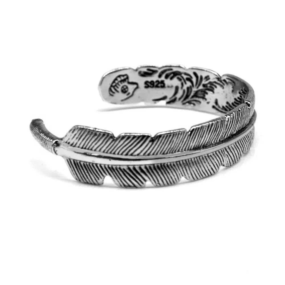 Vintage Feather Cuff Bangle Open Bracelet For Men And Women_voghion.com