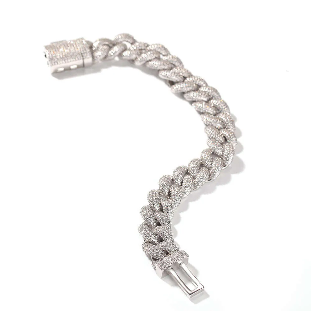 Full Dia Cuban Bracelet Men's 14mm Wide GRA Moissanite Dia Gold Sterling Sier Cuban Link Chain For Men Hip Hop_voghion.com
