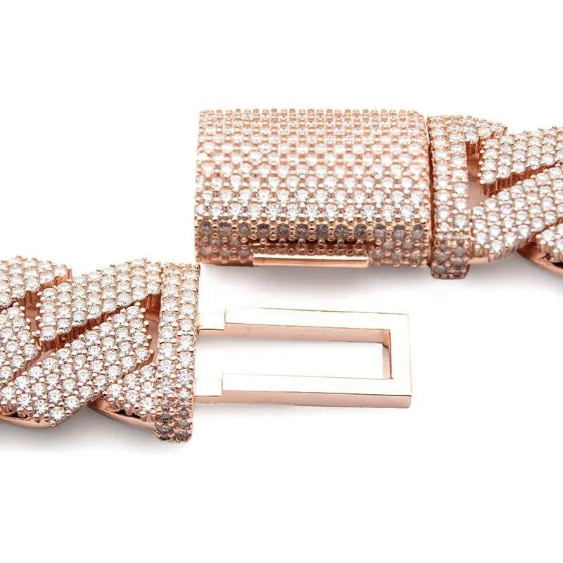 Premium Quality Hip hop Moissanite Sterling Sier Iced Out Baguette Diamond Cuban Chain for Men women_voghion.com
