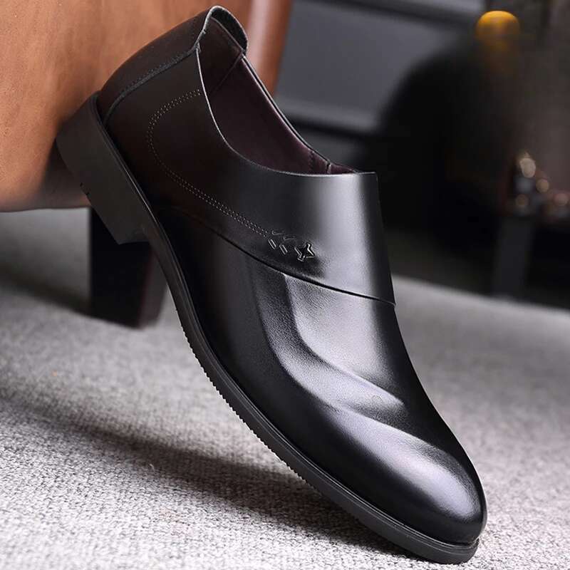 Spring And Autumn Leather Formal Men's Business Casual Slip-on Cowhide Hundred Wedding Shoes_voghion.com