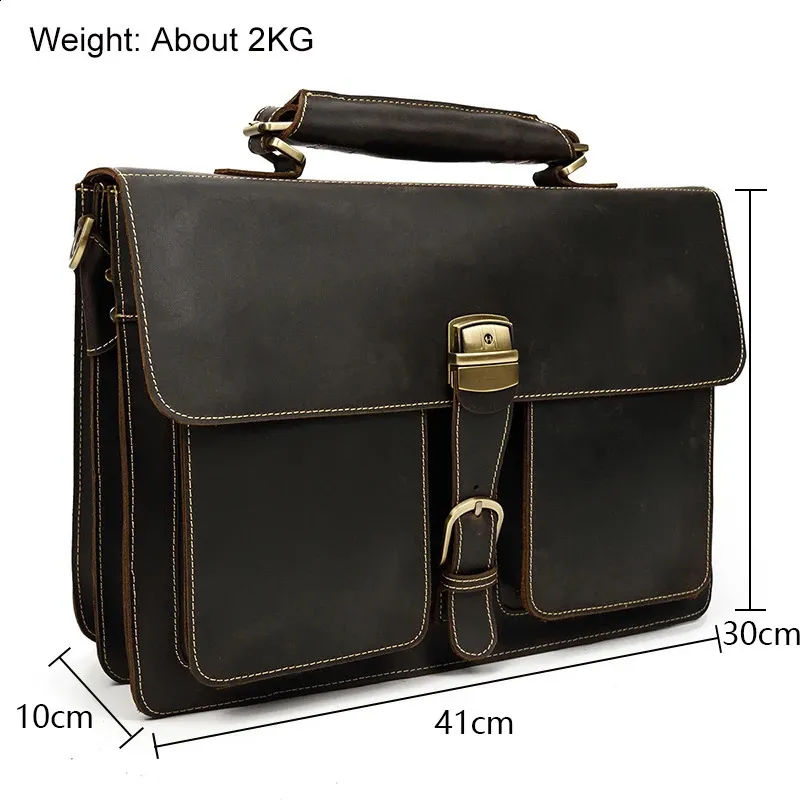 Moda 100% genuino uomo cartella in pelle di mucca laptop vintage spalla vera pelle di mucca borsa per computer 15.6 240815_voghion.com