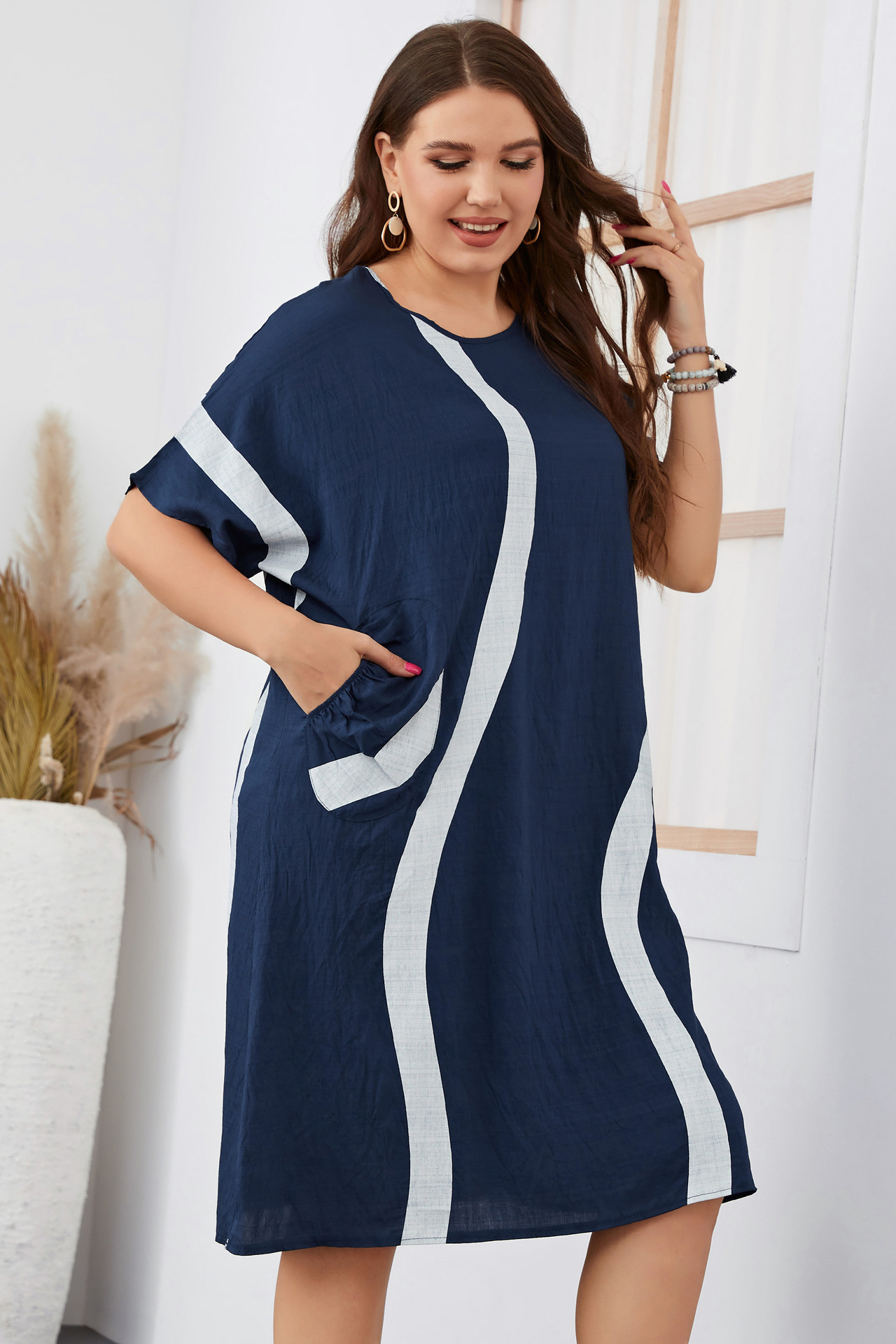 Women's short-sleeved large size loose dress _voghion.com