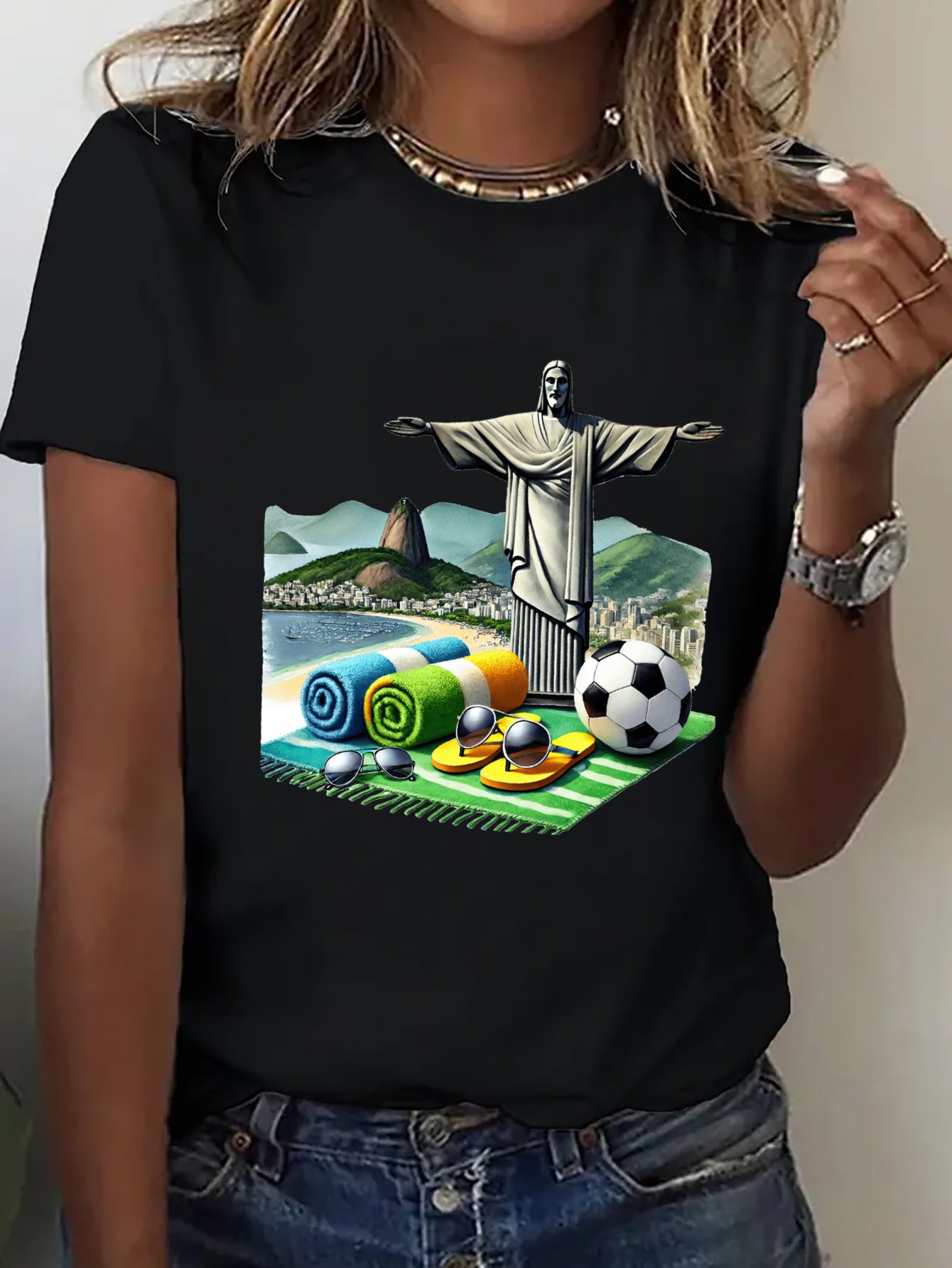 Spring and summer European and American women's new ladies casual fashion loose tops printed women's T-shirts