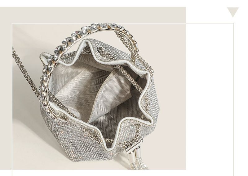 Kleine Beuteltasche mit Diamantbesatz und Kordelzug, hochwertige Umhängetasche, trendige Abendtasche_voghion.com