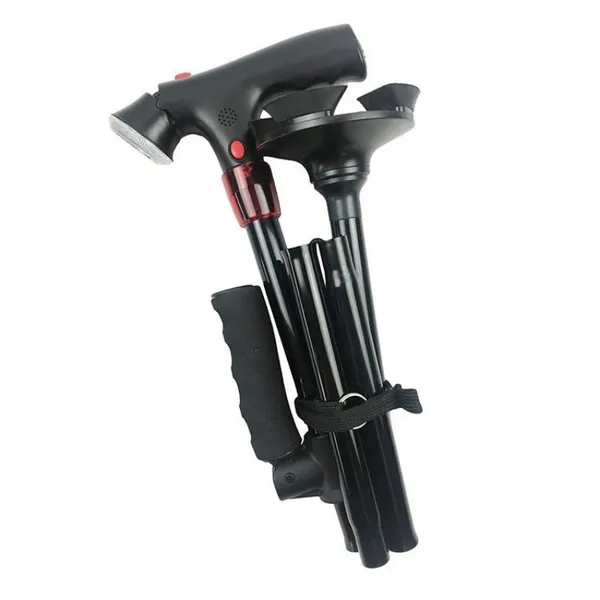 Foldable LED Walking Cane For Seniors - Telescopic Mobility Support_voghion.com