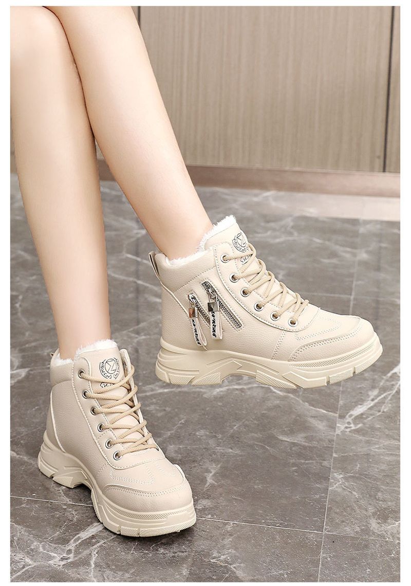 W2576 New 2024 Autumn And Winter Veet Solid Color Women's Cotton Shoes High Rise Thick Sole Simple Warmth Student Height_voghion.com
