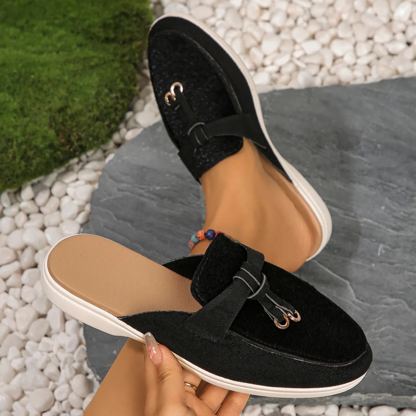 Papucsok Női Lapos Bebújós Hölgyek Márkás Tavaszi Őszi Loafers Egyszemélyes Alkalmi Papucsok Bőr Kasmír Cipők_voghion.com