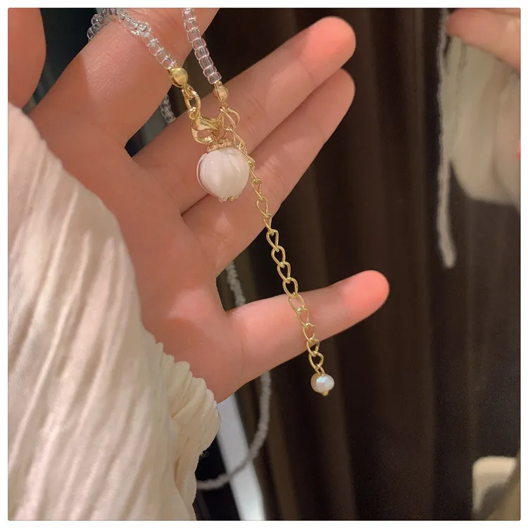 Colliers pendentifs Kawaii Cristal Fleur Bourgeon Collier de perles Doux et mignon Chaîne de clavicule sauvage Tempérament simple_voghion.com