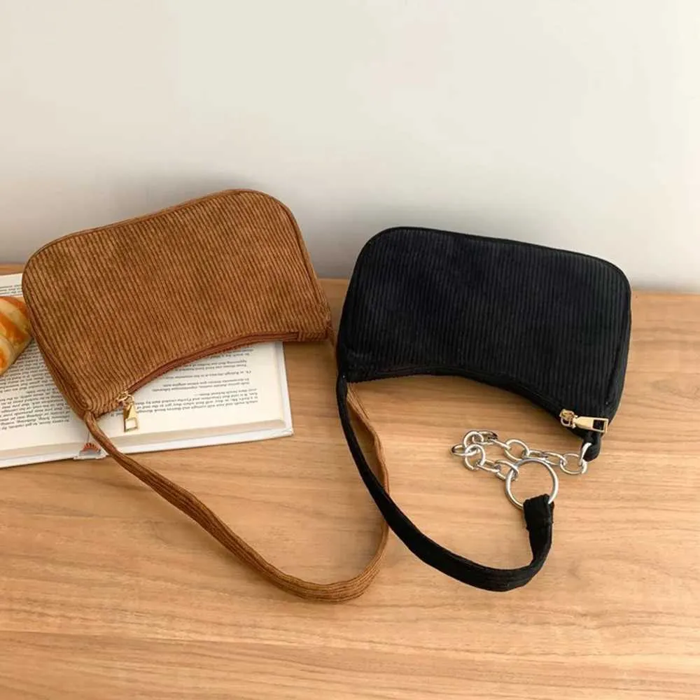 Geantă mică de mână cu lanț și curea pătrată sub braț, din catifea reiată, culoare solidă, cu fermoar, geantă de umăr vintage DIYC241018_voghion.com