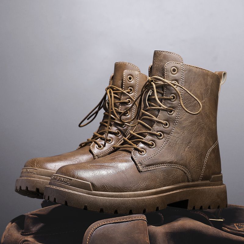 Martin Stiefel 2024 Frühherbst Neue High Retro Britischer Stil Wasserdichte Leder Herren Mid Top Motorrad_voghion.com