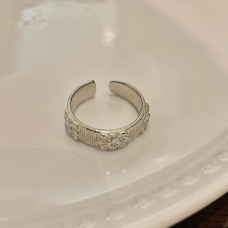 Conjunto de duas peças minimalista francês personalizado anel aberto escovado para mulheres com um estilo delicado, cheio de diamantes,_voghion.com