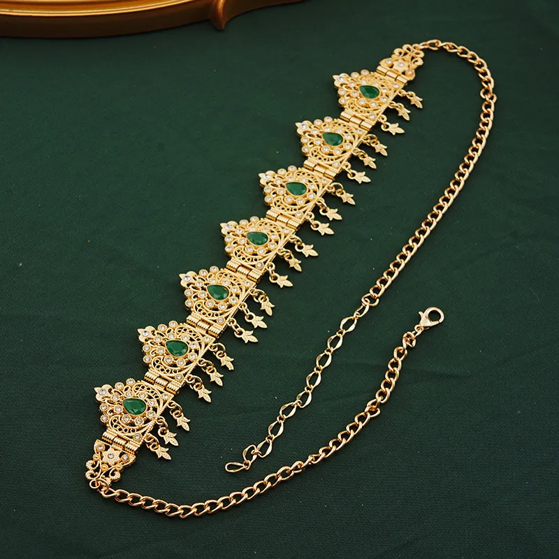 Algerien Hochzeit Schmuck Haar Gold Farbe Kristall Quaste Stirnband Stirn Kette Krone Frauen Geschenke Tiara Bands_voghion.com