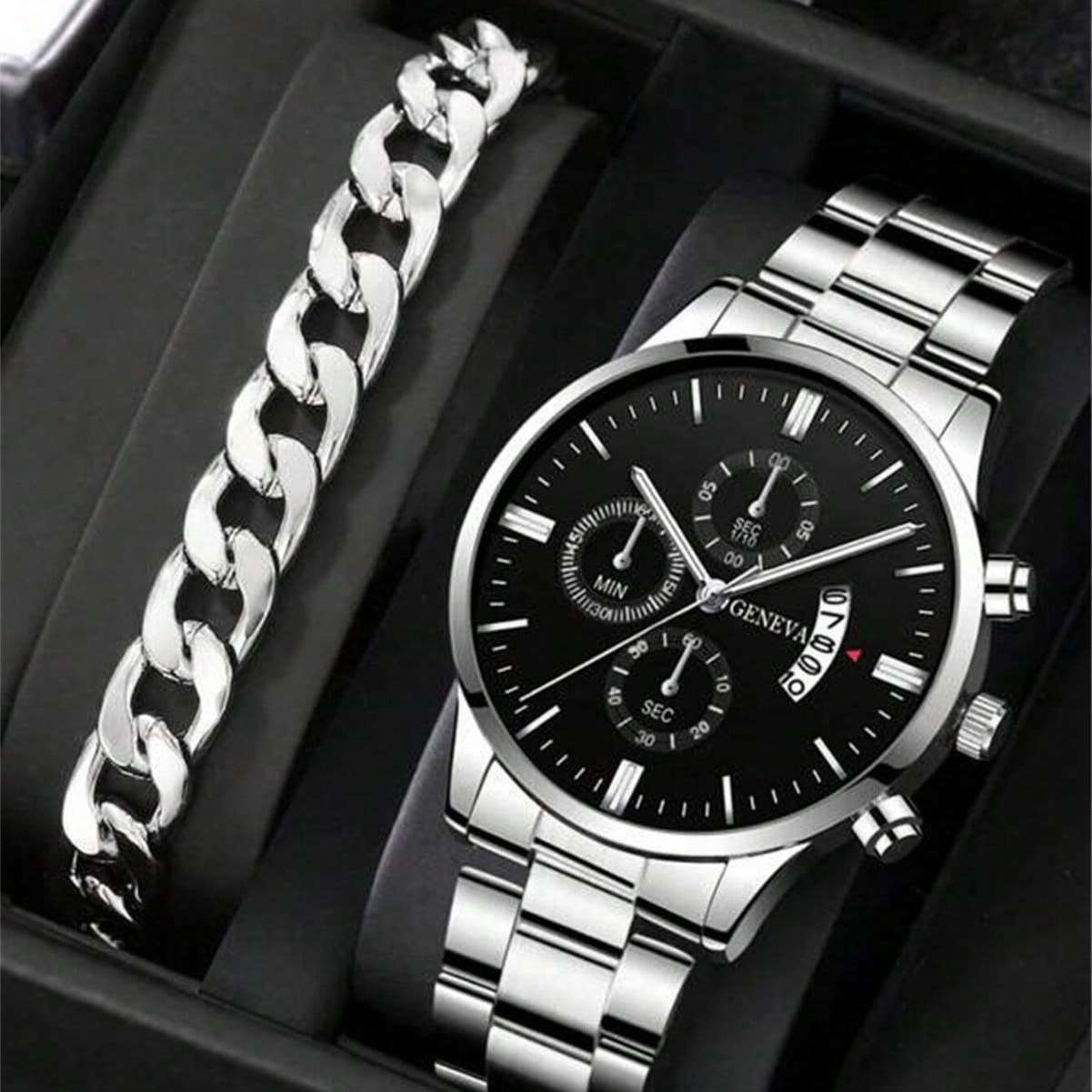 Reloj de cuarzo con esfera grande y correa de acero con calendario para hombre, reloj de hombre de gran venta