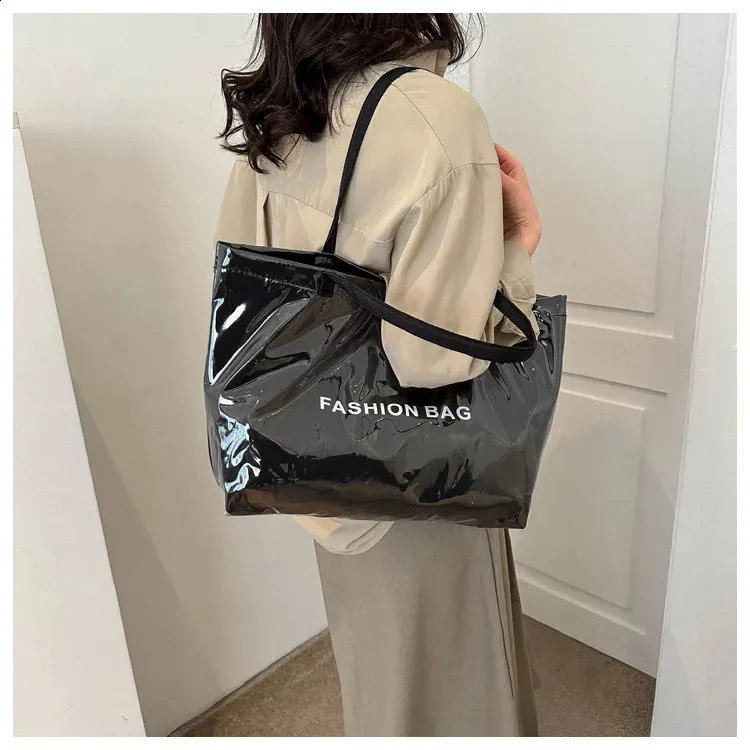 Clear Tote Bag With Letter Print Large Capacity Waterproof Beach Bag_voghion.com