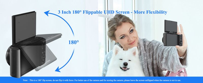 For Photography, WiFi 64MP 4K Vlogging F 3" 180° Flip Screen 18X Digital Zoom Compact Vlog Travel Camera With 32GB TF_voghion.com