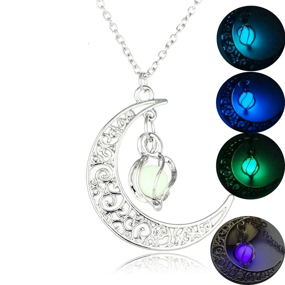 Luminous Moon Pendant Necklace Silver Plated Jewelry For Women_voghion.com
