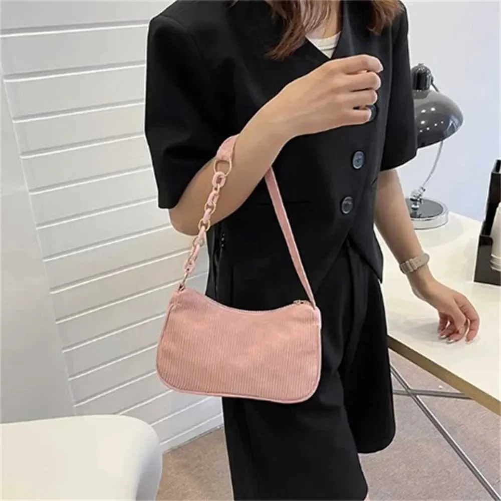 Mode Retro Herbst Winter Cord Unterarm Zipper Schulter Kleine Tasche für Frauen Weiche Casual Clutch Handtasche Y241121_voghion.com