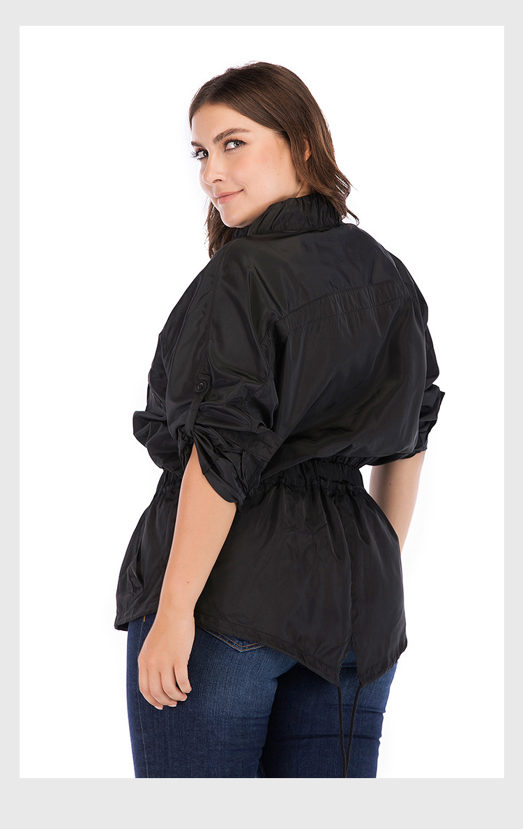Fat mm Sport-Stil, groß, lässig, mittellang, langärmelig, hoher Halsausschnitt, Taille, langärmelig, für Damen, JR9503_voghion.com