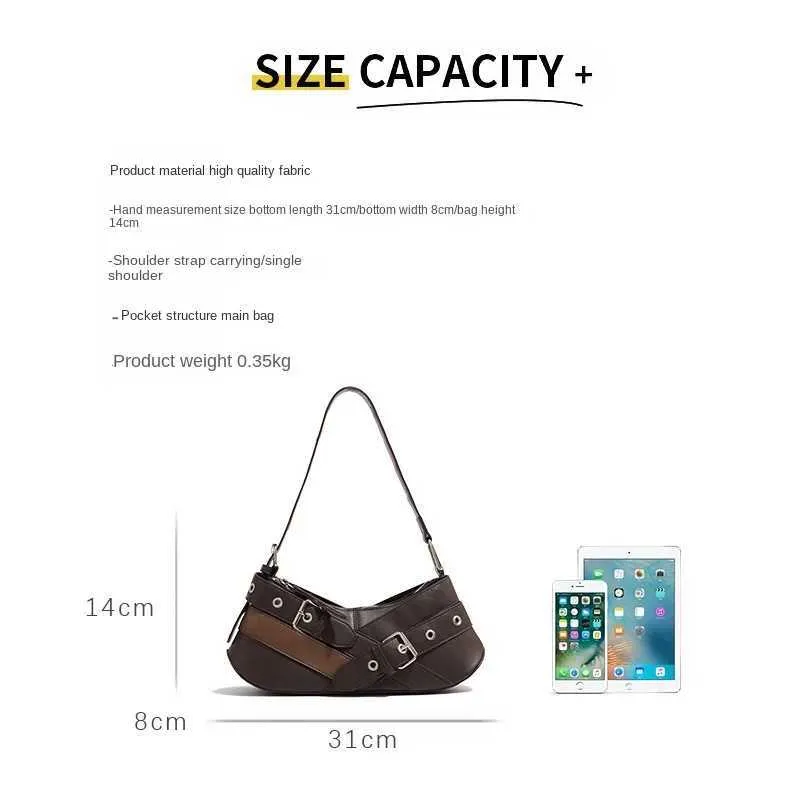 Retro belt decoration shoulder designer armrest punk motorcycle bag Pu leather womens handbag Y241216_voghion.com