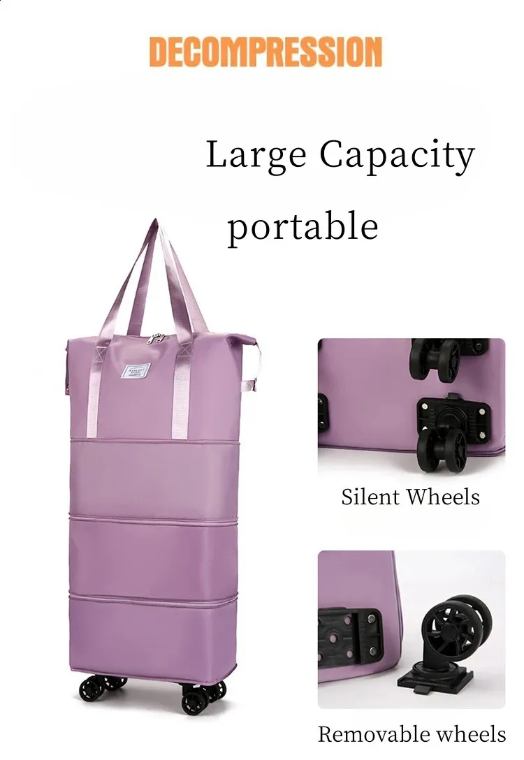 1 STK Große Kapazität Leichte Damenrolle mit Rädern Drei erweiterbare Reiseorganizer Tragbare Reisetasche 240830_voghion.com