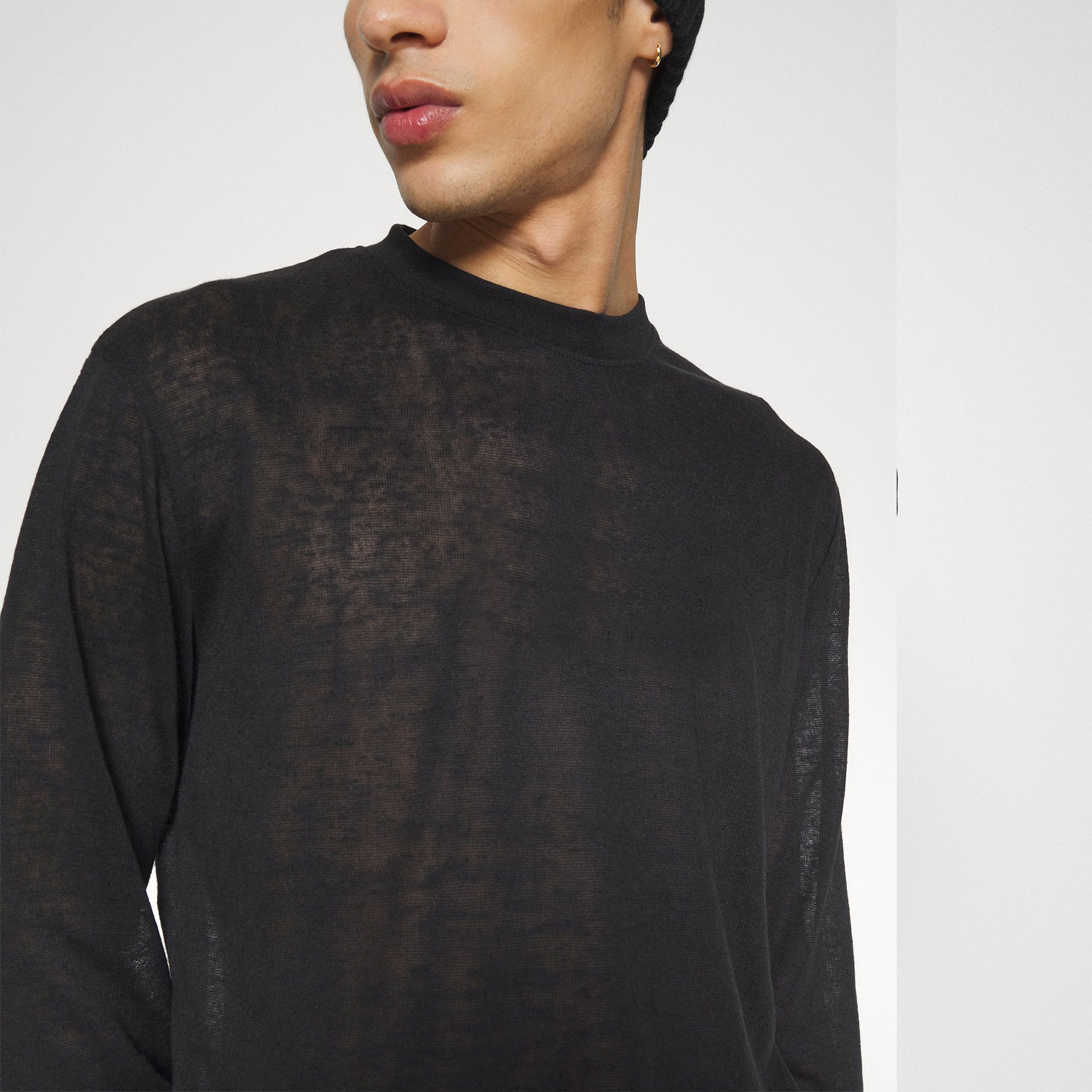 Herrenbekleidung Dünnes T-Shirt Halbtransparentes Oberteil Rundhals Langarm-T-Shirt Lockeres großes Klimatisierungshemd Unterhemd_voghion.com