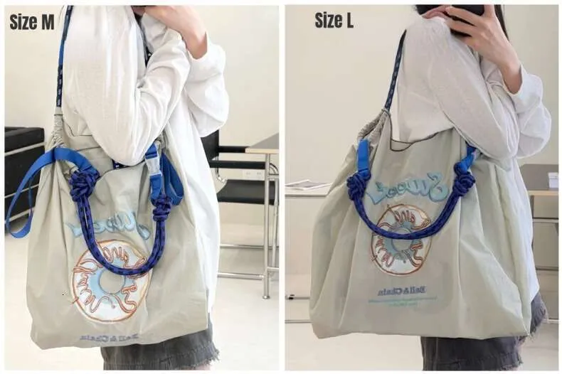 Draw String Hand Oxford Tuch Tote Wiederverwendbare Nylon Tragbare Schulter Korea Faltbare Tasche Stickerei_voghion.com